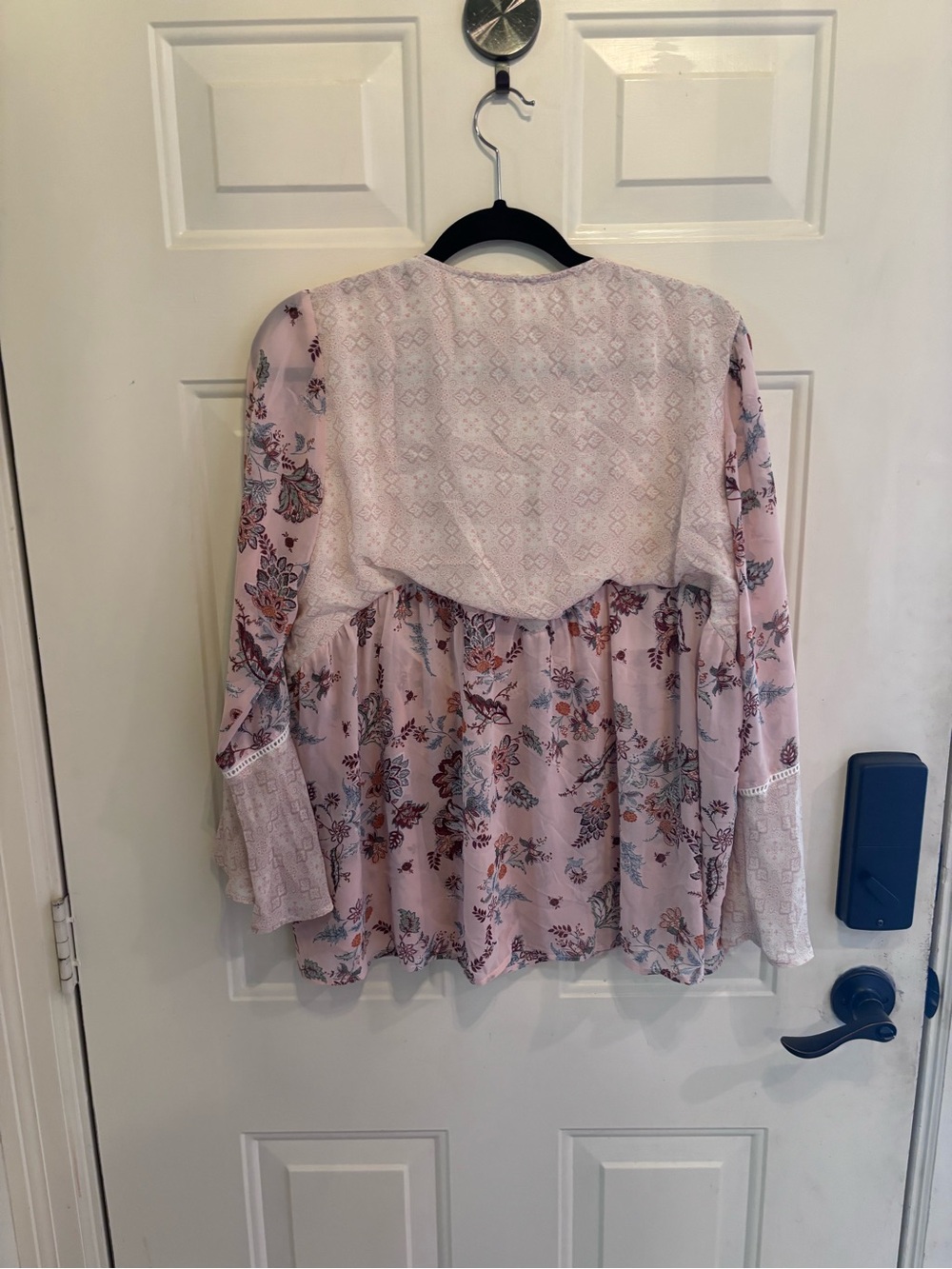 Mystree Dusty Rose Floral Lace-Trim Peasant Blouse Bohemian Aesthetic - Picture 4 of 5
